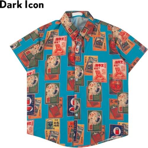 Dark Icon Full Printed Vintage Mens Shirt Short Sleeve Summer Streetwear Shirts for Men Hawaiian Shirt