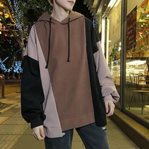 2020 Mens hoodies with velvet leisure letters printed sportswear Mens stitching Korean fashion Pullover