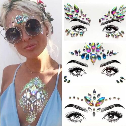 Flash Eye Gems Tattoos Sticker Rhinestone Crystal Face Decoration Forehead Eyebrow Eye Jewelry Sticker For Festival Makeup Tools