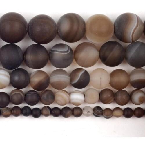 Natural Frosted Coffee Striped Agates Stone Beads Round Loose Spacer Beads For Jewelry Making 4/6/8/10/12mm Bracelet Handmade