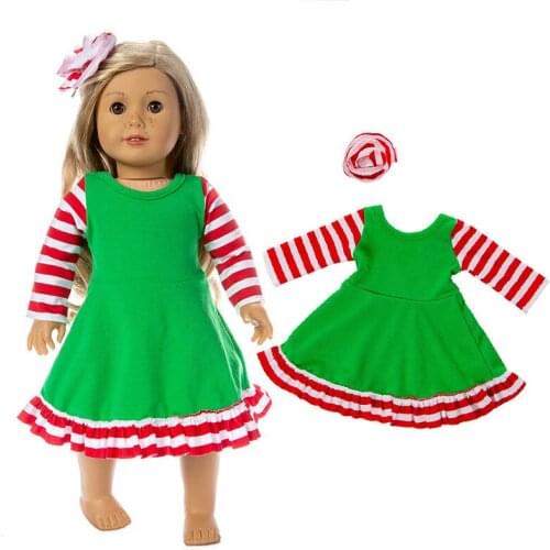 2021 Doll Clothes Green Stripe Dress Fit 18 Inch American&43 Cm Baby New Born Doll Generation ChristmasGirl`S Toy