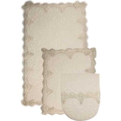 Plush Lux-Pointed Cream pcs set Ruched Toilet Seat Pad Dowries Bath Mat Mat Set