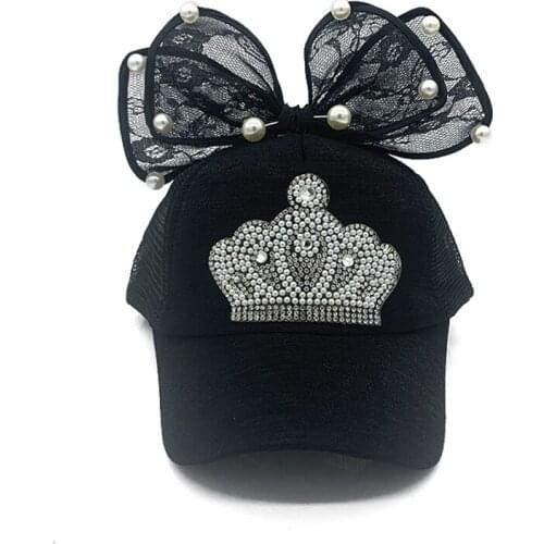 Fashion Brand Baseball Cap baby Girls Baseball Hat Breathable Kids Summer Mesh Cap Pearl Bow Baseball-Caps Gorras