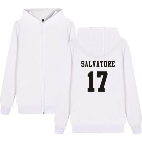 Salvatore 17 Vampire Diaries Mystic Falls Timberwolves Zipper Hoodie Men/Women Harajuku Casual Hoodie Sweatshirt Brand Clothing