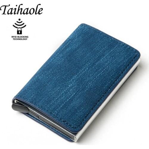 Antitheft Men Vintage Credit Card Holder Blocking Rfid Wallet Denim Unisex Security Information Aluminum Purse