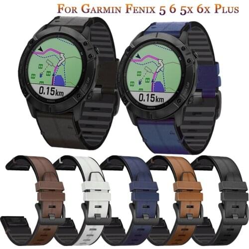 For Garmin Fenix 6 6X Pro 5 5X Plus 3/3HR Wristband Quick Fit 26 22mm Classic Leather Watch Strap Forerunner 935/945 Bracelet