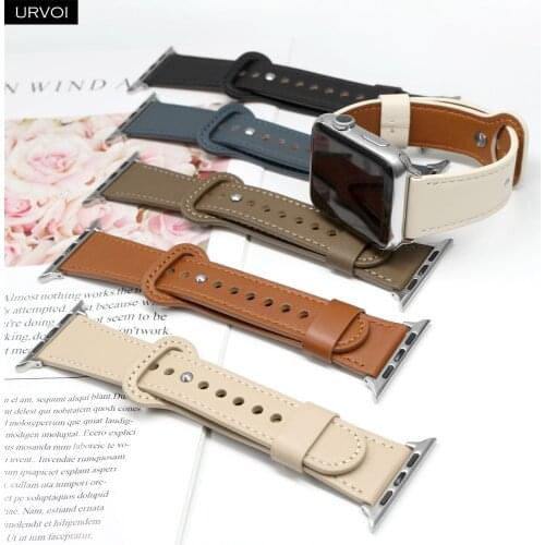 URVOI strap for Apple Watch series 6 SE 5 4 3 2 1 Sport band genuine leather pin buckle for iWatch modern design single ring