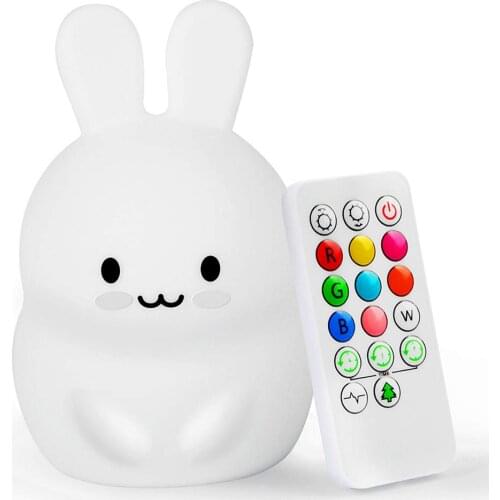 Rabbit LED Night Light Touch Sensor Remote Control 9 Colors Dimming Timer USB Rechargeable Silicone Bunny Lamp for Children Baby