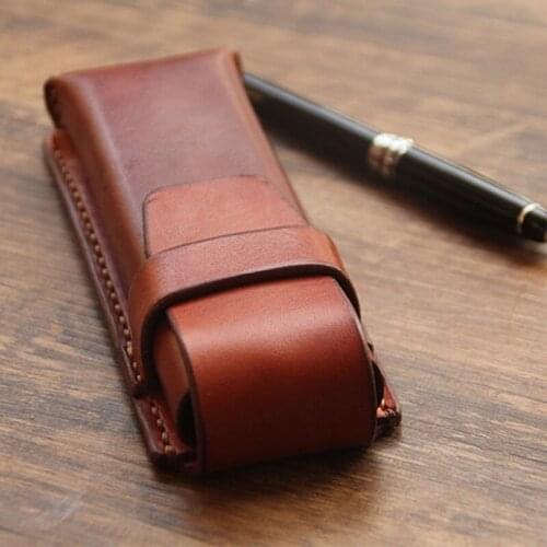 Vintage Rtro style Handmade Genuine Leather Pen Bag Cowhide Pencil Bag Vintage for Outdoor Travel Container