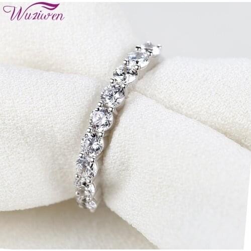 Wuziwen Solid 925 Sterling Silver Wedding Engagement Rings For Women Eternity Promise Ring AAAAA Zircons Band BR0889