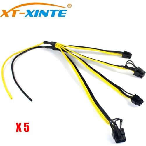 XT-XINTE 5PCS 6Pin Power Supply Cable 4 ports Modified Miner Cables Graphics GPU 12AVG+18AWG Wire for DELL2950 1470 1950 Series