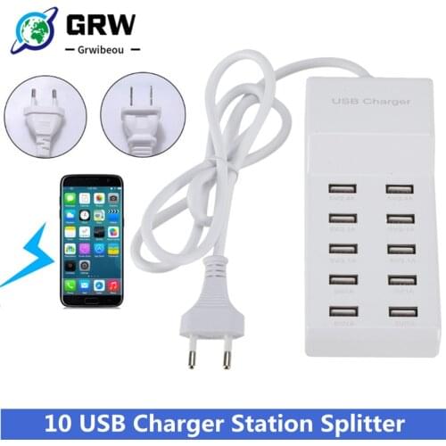Powstro 10 USB Charger Station Splitter 60W Mobile Phone Charger HUB Smart IC Charge Universal for iPhone Samsung Mp3 Tablet Etc