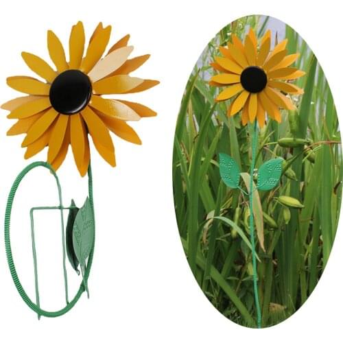 Iron Art Wind Spinner Pinwheel Sculptures Backyard Windmill Ornaments Wind Catcher with Ground Stake
