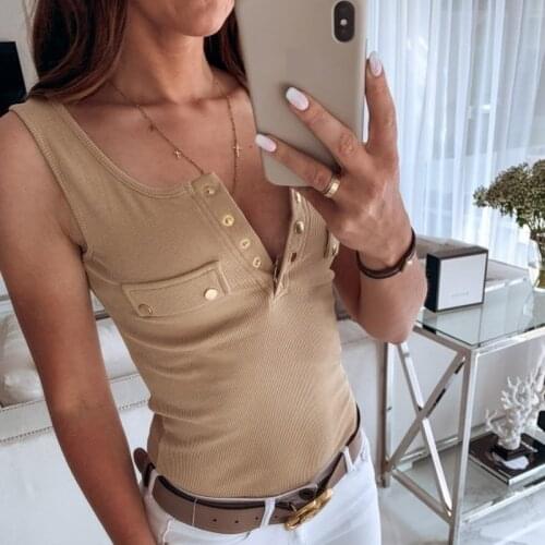 Women Tank Top Summer Button T-Shirts Sleeveless Khaki Vest T Shirts Womens Clothing 2021 Y2K Ropa Mujer Kawaii Tops Plus Size