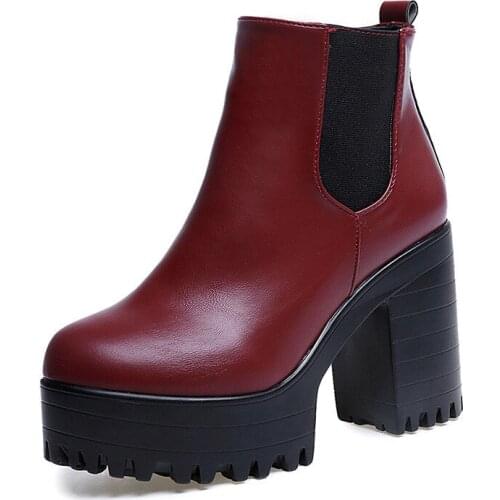 Hot Sale Round Toe Women Boots Platform Square Heel Ankle Boots Sexy Autumn Winter Motorcycle Boots with Zipper 2 colors XKD2021