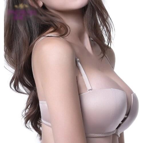 Deep U Low Cut big cup double Push Up bra Women Sexy Bra sleep lingerie half cup Plunge Bra seamless t shirt dress wedding bra