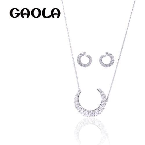GAOLA 2017 Women Zirconia Flower Pendant Necklace Earrings Jewelry Sets Wedding Dress Accessaries D1106 E7043Y
