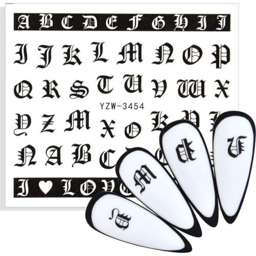 1 Sheet ABC Letter Decals Nail Art Stickers English Artistic Font Black SnakeTattoo Nail Design Water Sliders Manicure Wraps