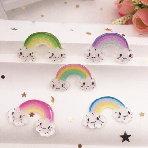 10pcs Colorful Glitter Smile Big Rainbow Flatback Rhinestone Acrylic Sheet Miniature Pattern Applique DIY Wedding Scrapbook
