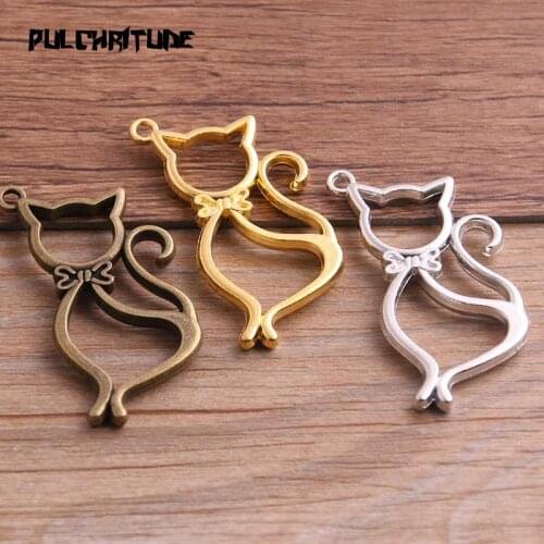 3pcs 22*44mm Three Color Alloy Jewelry Accessories Cat Charm Hollow Glue Blank Pendant Tray Bezel 11C71