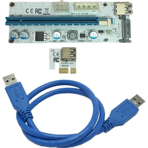 60cm PCI-E Express 1X To 16X Extender Riser Card Adapter USB 3.0 LED SATA 6 Pin Power Cable For BTC Miner Mining