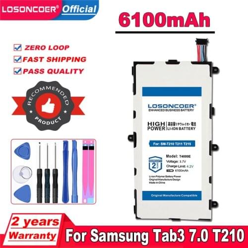 LOSONCOER 6100mAh T4000E Battery For Samsung Galaxy Tab 3 7.0'' SM-T210 T211 T215 T217 T2105 T217A SM-T210R P3210 P3200 Battery