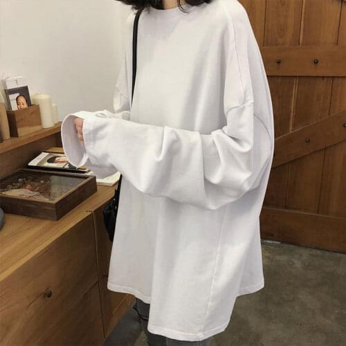 Add velvet long-sleeved T-shirt women wear white bottoming shirts in autumn and winter, Korean lazy wind loose wild medium