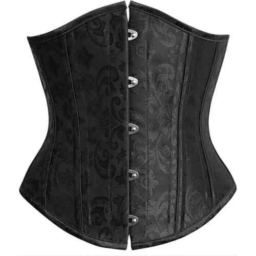 Elegant 24 Steel Bones Jacquard Corset Underbust Waist Corset for Women Brown Black Waist Cincher Body Shaper Bustier Corselet