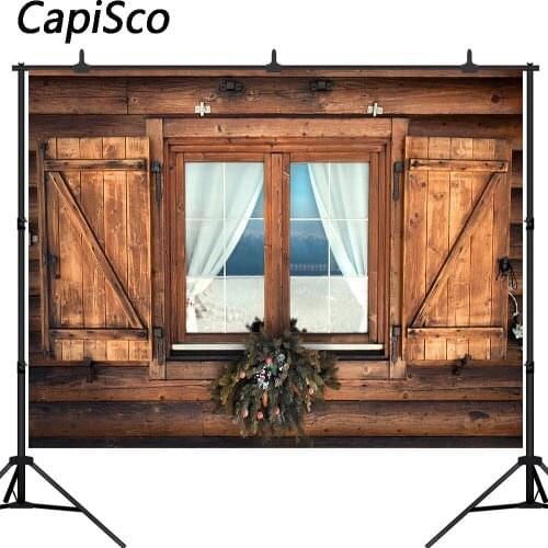 Capisco Winter Snowflakes Wonderland Photography Background Christmas Window Snow Wooden House Decor Backdrop Photo Studio