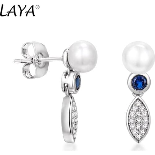 Laya Shell Pearl Earrings For Women Pure 925 Sterling Silver Shiny Synthetic Blue Crystal Drop Earrings Elegant Fine Jewelry