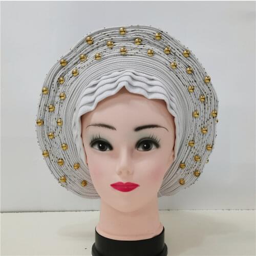 Best Price Nigerian Gele Headtie Aso Oke Gele Already Made Auto Gele Aso Ebi Headtie African Turban Cap Pure Color
