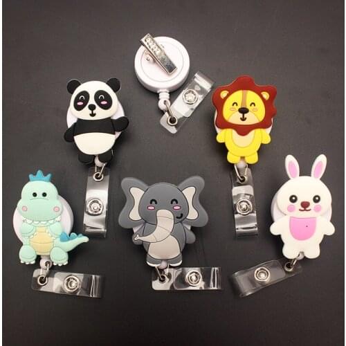 Cute Panda And Elephant 360° Rotatable Retractable Card Holder Badge Reel Nurse Exhibition Enfermera Girl And Boy Name Card