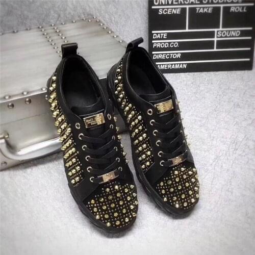 Golden Color Rivets Men Shoes Factory Directly Sales Lace-Up High Quality Casual Man Shoes Autumn Fashion Design 2019