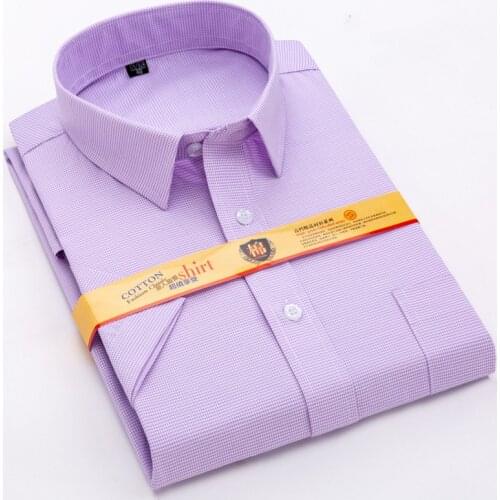 2019 Summer Men Short Sleeved Solid Twill Male Shirts Formal Business White Mens Slim Fit Short Sleeve Stylish Solid Colot Shirt