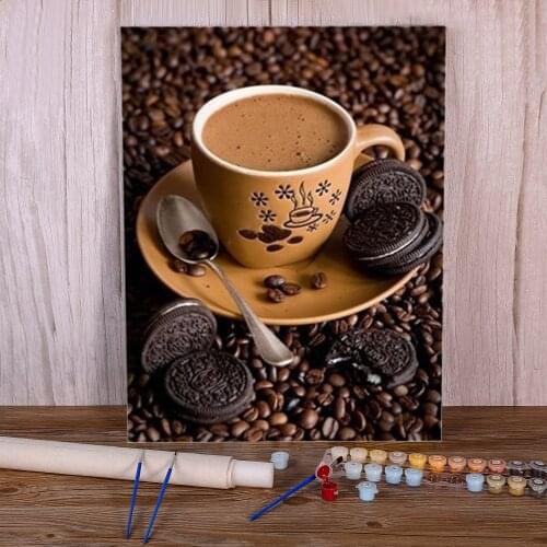 Coffee Cup Flowers Kitchen Coloring By Numbers Painting Set Acrylic Paints 40*50 Paiting By Numbers Wall Paintings Drawing