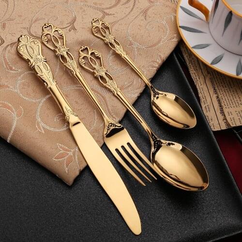 Gold Cutlery Set Stainless Steel Dinnerware Set 4/8/16/24 Pcs Knives Forks Coffee Spoons Dining Tableware Set Wedding Decoration