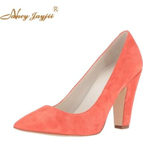 Nancyjayjii Woman Pumps Adult Lady Shoes Flock Super High Chunky heels Pointed Toe Slip-On Spring/Autumn Sexy Party Classic