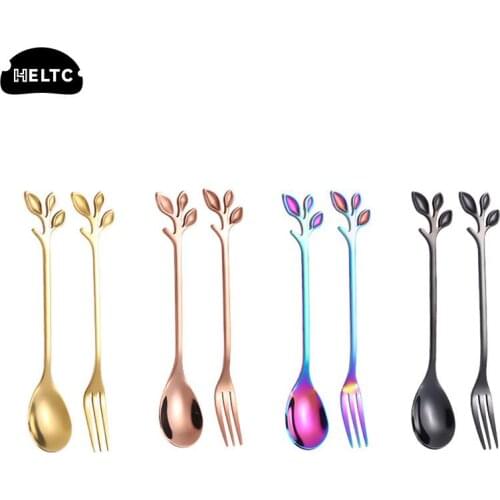 Stainless Steel Leaves Spoon Fork Spoon Coffee Tea Spoons Creative Ice Cream Tools Tableware Kitchen Gadgets Home Decor