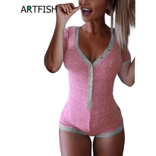 2019 New Sexy Bodysuits Women Rompers Club Lady Button Neck Short Sleeve Solid Bodycon Slim Femme Cotton Knit Body Suit GV282