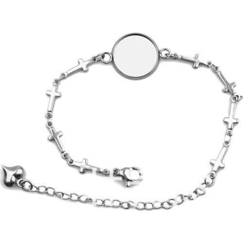 New 5pcs Stainless Steel Cross Cabochon Bracelet Settings Fit 12/14/16/18/20mm Cameo Bracelets Bezel Blank Diy Jewelry