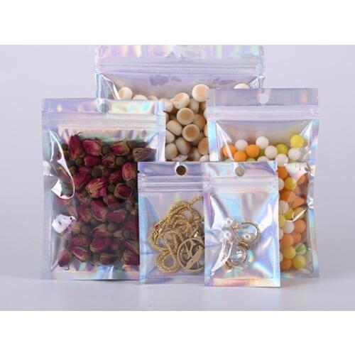 Resealable Translucent Laser Zip Lock Bags Holographic Ornaments Eyelash Socks Sexy Lingerie Cosmetics Nail Sequins Pack Pouches