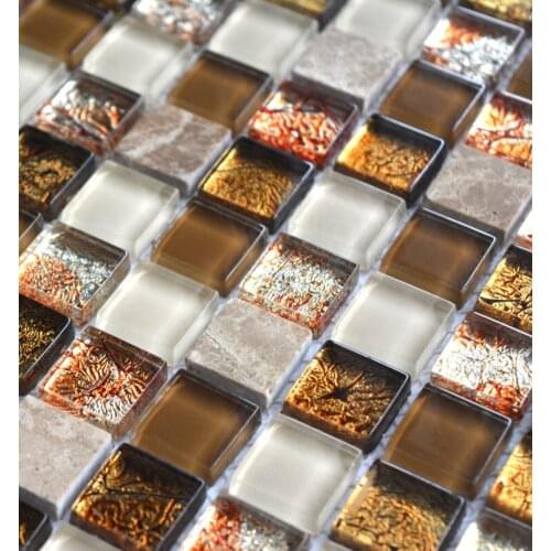 Luxury gold foil crystal glass mosaic tile mix lovely marble tile for home decoration