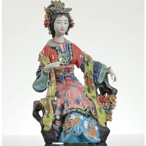 Shiwan Ceramics Lady Figurine Diao Chan Xi Shi Gui Fei Asian Beauties Antique Statues Handpainted Art Piece Collectible Chinese