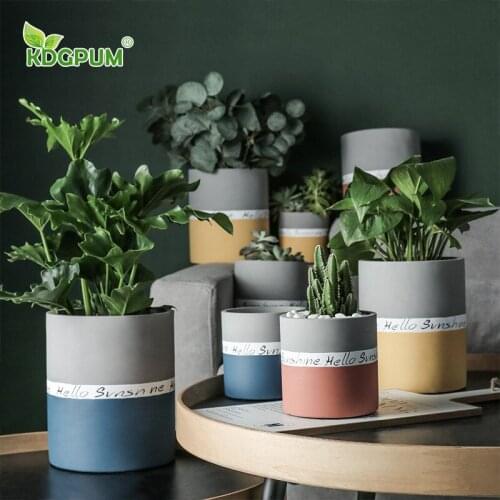 Modern Handmade Concrete Flowerpot Nordic Ins Simple Straight Succulent Flowerpot Creative Desktop Green Plant Potted Flowerpot
