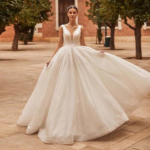 Hochzeitskleid Tulle Wedding Dress Off the Shoulder Shining Vestido De Noiva Backless Simple Robe De Mariage Bridal Gowns