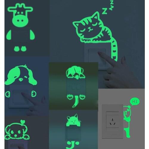 Luminous Switch Panel Sticker Cartoon Animal Wall Sticker Fluorescence Switch Sticker for Living Room Childrens Room Wall Decor