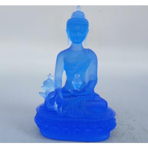 Tibetan Buddhism blue coloured glaze Medicine Buddha Statue
