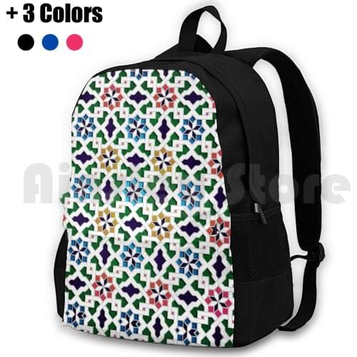 Beautiful Flower Pattern 8 Outdoor Hiking Backpack Waterproof Camping Travel Flower Star Morocco Moroccan Geometric Seamless