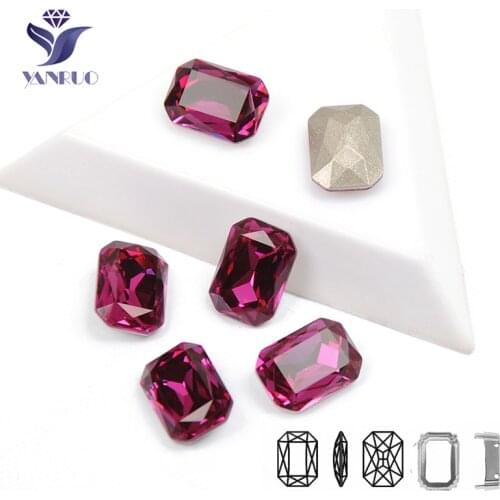 YANRUO 4627 Octagon Fuchsia Top K9 Crystal Charm Needlework Strass Crystal Rhinestones For Craft Jewelry Diamond Decor Clothes