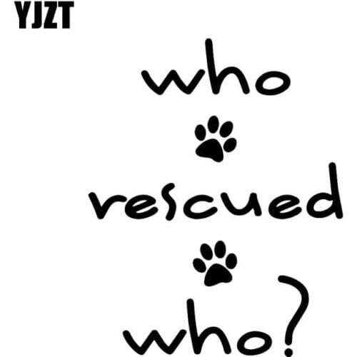 YJZT 12.2X15.2CM Who Rescued Who Vinyl Car Sticker Decal Love Pet Animal Dog Paw Cat Pets Black/Silver C24-1463